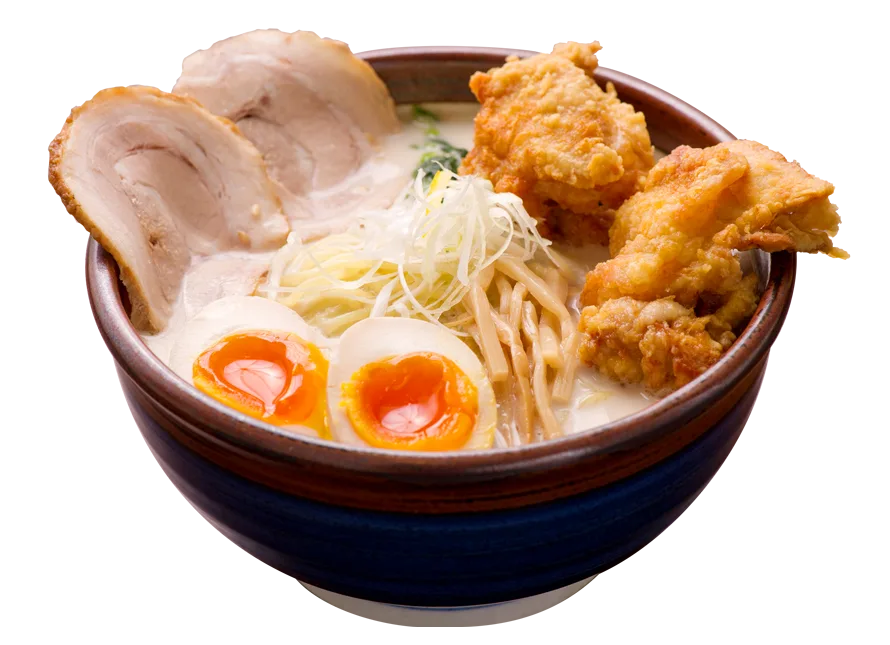 Oreryu Otokomori ramen with golden karaage, chashu, and halved soft-boiled eggs.